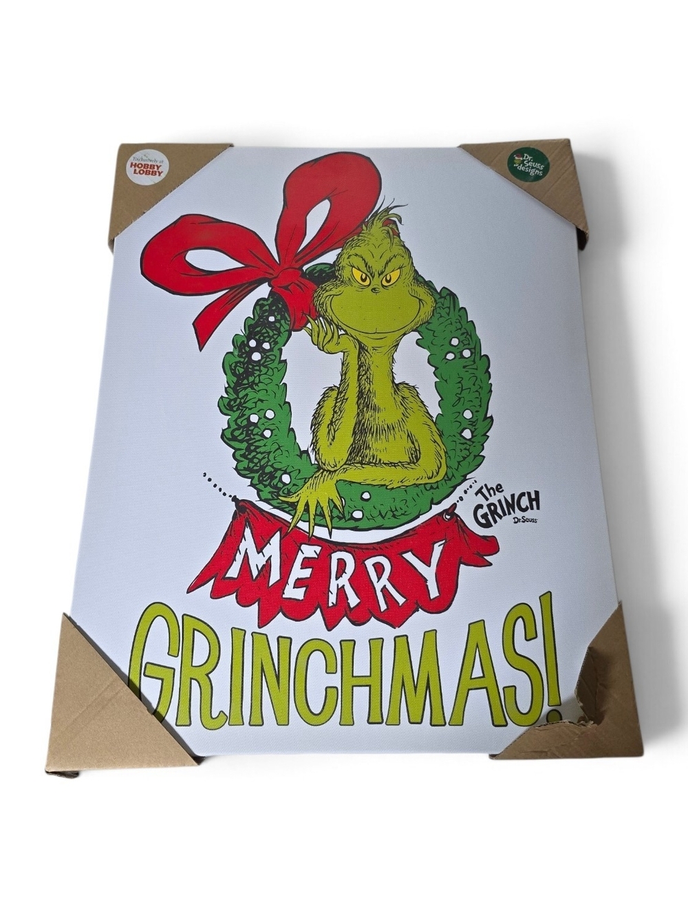 The Grinch Merry Grinchmas Dr. Seuss Canvas Wall Art 16" x 20" Hobby Lobby Nwt